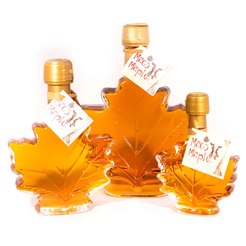 Grade A Amber Maple Syrup 1000 mL Glass Maple Leaf Bottle